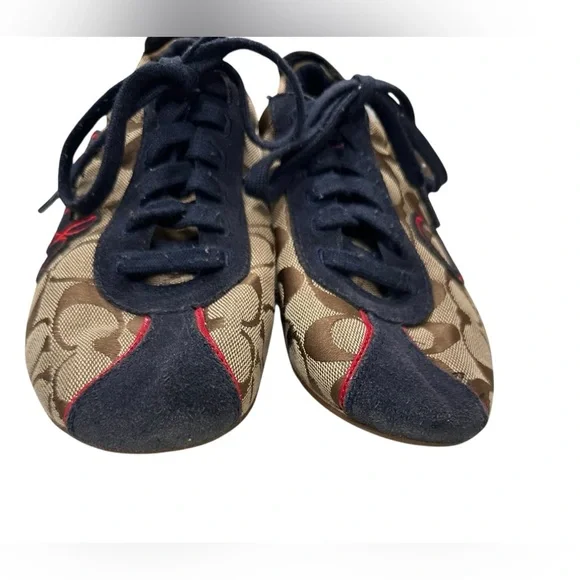 COACH Devin Signature Logo Shoes Sneakers Navy Khaki sz 8.5 Women's - Picture 3 of 8